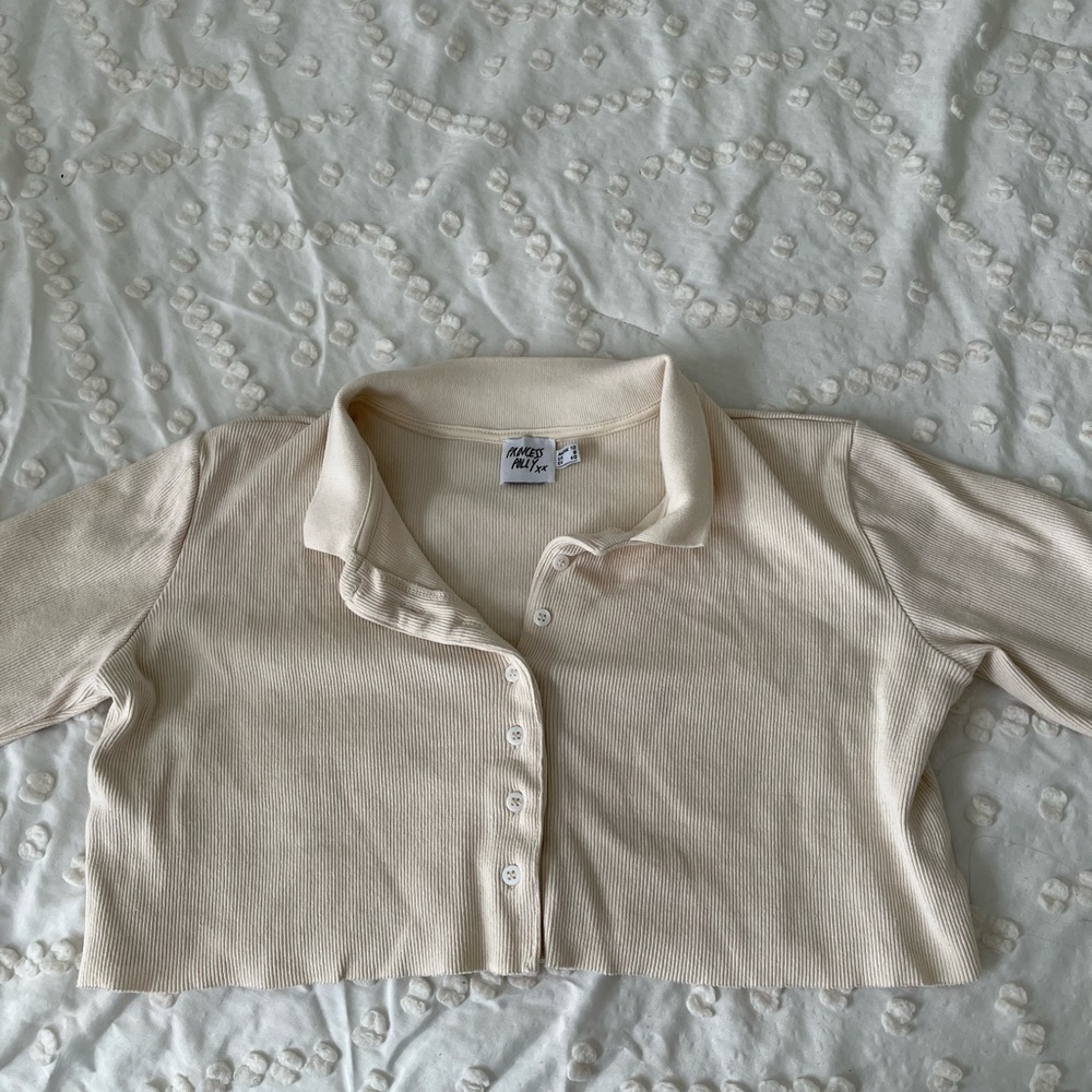 Princess Polly long sleeve collared cream top